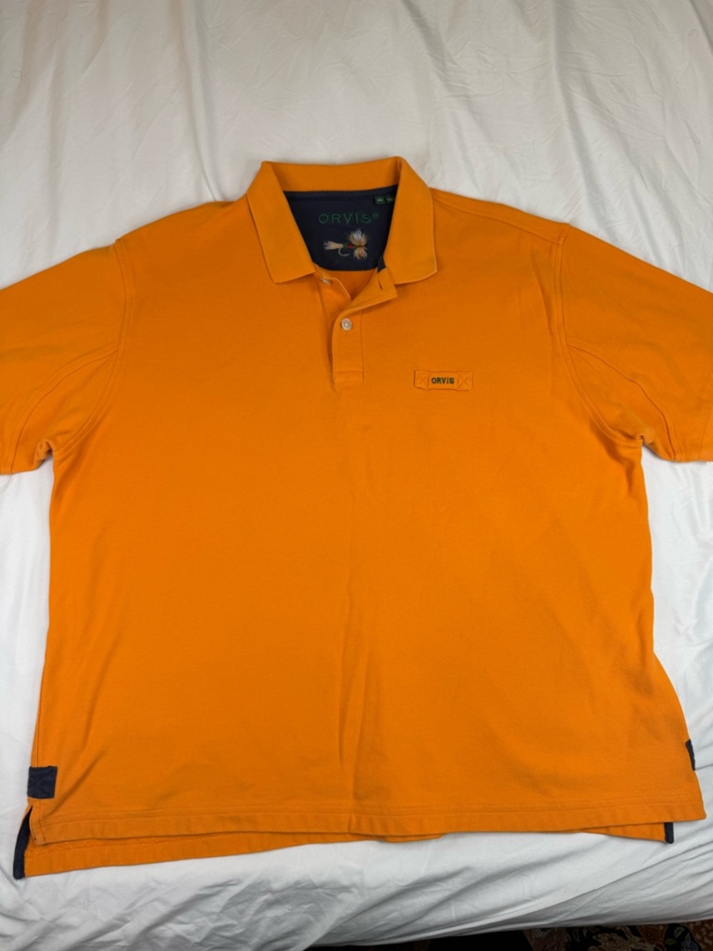 Orvis Polo Shirt XL Orange Short Sleeve Fly Fishing Logo Cotton Mens